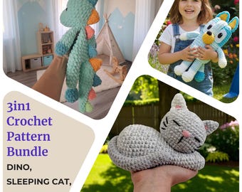 3in1 Fan Favorites Bundle | Rex Dino Lovey, Mimi Snooze, Bluey | 3 PDF Patterns Crochet Pattern