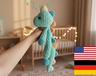 Low-Sew Dinosaur Lovey Crochet Pattern – Rex the Dino Flat-Body Plush (English + Deutsch PDF)