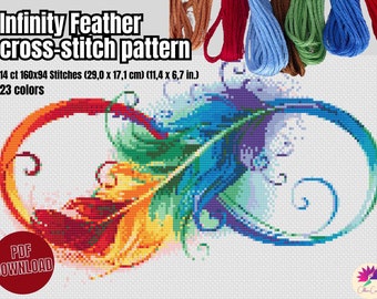 Infinity Feather Cross Stitch Pattern PDF Download Infinity Watercolor Cross-Stitch Chart Counted Cross Stitch Pattern Digital Download