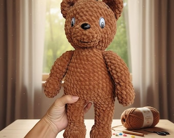 Classic Teddy Bear Crochet Pattern – Low-sew Amigurumi Plush Bear PDF – Easy Toy Pattern (US Terms)