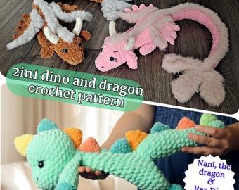 2in1 Crochet Bundle | Rex Dino Lovey & Nani the Dragon | PDF Patterns