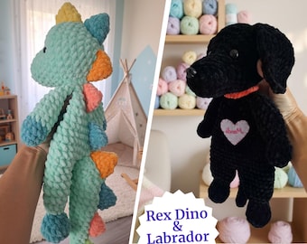 2in1 Lovey Bundle Pattern | Dino Lovey + Black Labrador Lovey | PDF Crochet Pattern