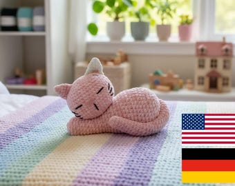 Sleeping Cat Crochet Pattern: Amigurumi Kitty Plush (PDF Pattern, English & German Versions)