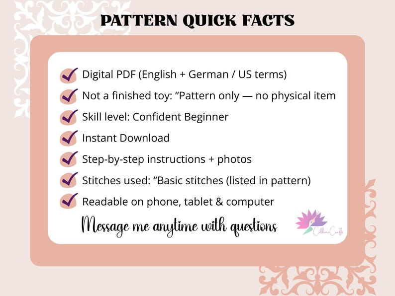 Rex Dino Lovey Crochet Pattern (PDF) – Flat-Body Amigurumi Plush Dinosaur Lovey Toy / Häkelanleitung (English + Deutsch) image 10