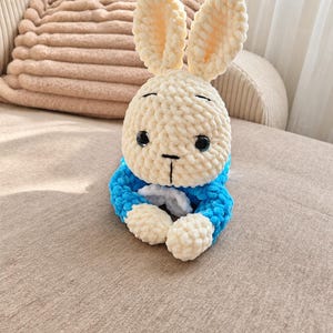 Virkmönster till Bluebell Bunny Lovey, platt plyschkanin, amigurumi PDF, enkelt digitalt plyschmönster, amerikanska termer, självsäker nybörjare bild 4