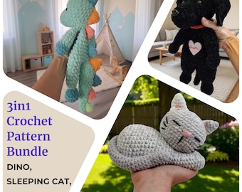 3in1 Fan Favorites Bundle | Rex Dino Lovey, Mimi Snooze, Labrador| 3 PDF Patterns Crochet Pattern