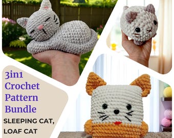 3in1 Cat Crochet Bundle | Sleeping Cat + Loafy Cat + Cat Pillow | 3 PDF Patterns