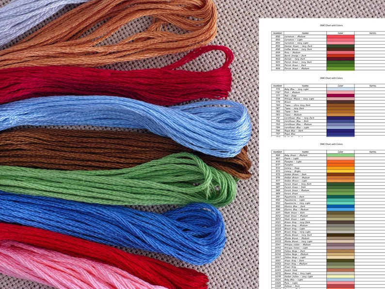 DMC Printable Color Chart Inventory Sheets With Notes Digital Download