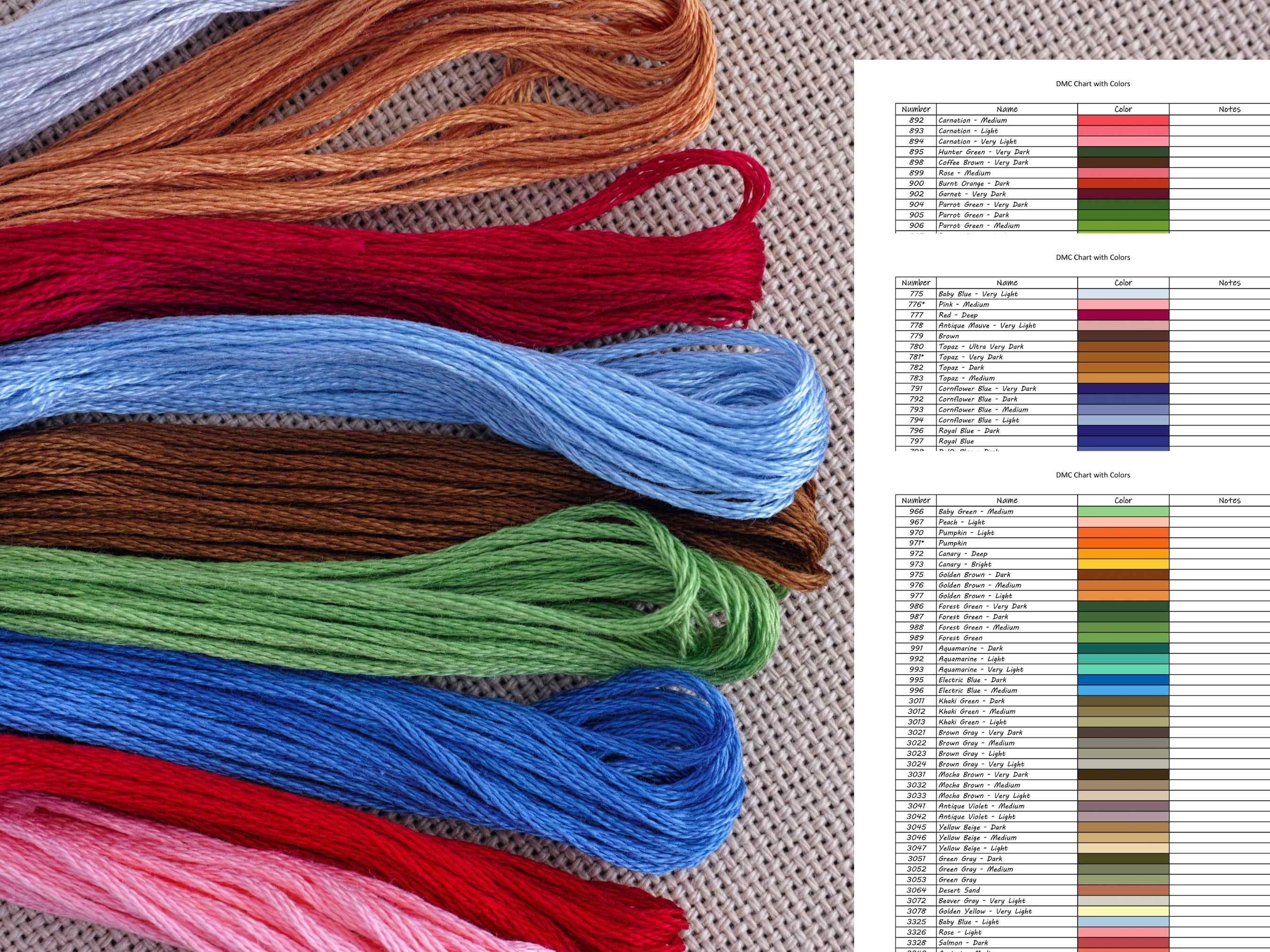 DMC Printable Color Chart Inventory Sheets With Notes Digital Download ...