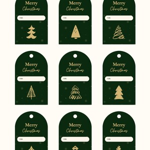 Downloaden en bewerken - Groen en goud geïllustreerd kerstcadeaulabel