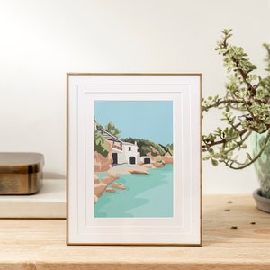 Menorca art print, Spain print, island poster, beach travel poster, White Cala Travel Print, Spanish, gift, Wall art, Digital Artwork