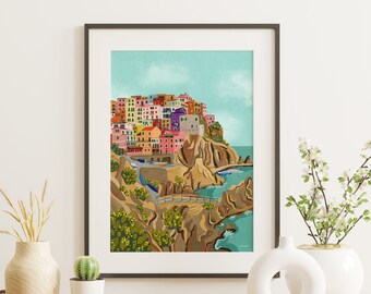 Cinque Terre art print, Cinque Terre print, Cinque Terre poster, Cinque Terre travel poster, Travel Print, Italy, gift, Wall art