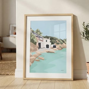 Menorca art print, Spain print, island poster, beach travel poster, White Cala Travel Print, Spanish, gift, Wall art, Digital Artwork