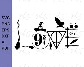 Regalo de AMOR SVG // Camisa de mago mágico SVG / Camisa de San Valentín SVG / Amor Harry Potter SVG / Descarga digital instantánea de Svg, Png, Eps, Dxf, PDF y Ai