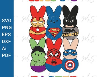feliz Pascua Superhéroe svg / Pascua píos Conejo de Pascua Superhéroes Diseño de sublimación / Instant svg, Png, Eps, dxf, pdf, Ai descarga digital