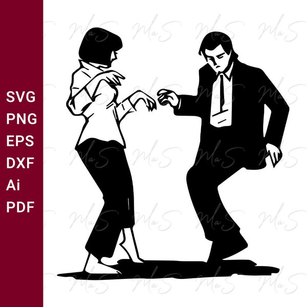 Pulp Fiction Twist Dance svg | Mia Wallace svg | Quentin Tarantino svg | Vincent Vega | Instant Svg, Png, Eps, dxf, pdf, Ai digital download