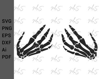 Manos de esqueleto de calavera, tetas, svg / halloween / Clipart de mano de esqueleto de calavera / Horror gótico / Descarga digital instantánea de Svg, Png, Eps, dxf, pdf y Ai