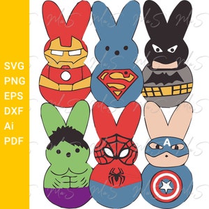 Superhéroe de Pascua svg / Peeps de Pascua svg / Diseño de sublimación de superhéroes del conejito de Pascua / Instant svg, Png, Eps, dxf, pdf, Ai descarga digital