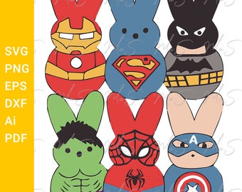 Superhéroe de Pascua svg / Peeps de Pascua svg / Diseño de sublimación de superhéroes del conejito de Pascua / Instant svg, Png, Eps, dxf, pdf, Ai descarga digital