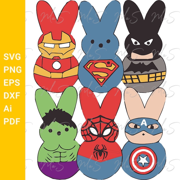 Easter Superhero svg | Easter peeps svg | Easter Bunny Superheroes Sublimation Design | Instant svg, Png, Eps, dxf, pdf, Ai digital download