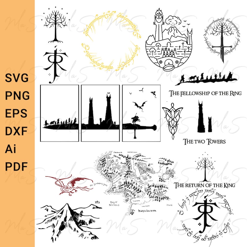 Lord of the Rings BUNDLE Svg Middle Earth MAP Svg LOTR Sybols Svg ...