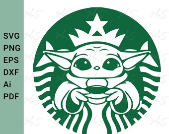 BABY YODA COFFEE Bundle / Star wars svg / Star Wars café svg / star wars taza svg / Instant Svg, Png, Eps, dxf, pdf, Ai descargar digital