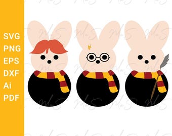 Mago mágico de Pascua svg / Personajes de Pascua svg / Conejo de Pascua relajándose con mis amigos svg / Descarga digital instantánea svg, Png, Eps, dxf, pdf, Ai