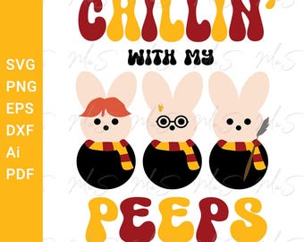 Mago mágico de Pascua svg / Personajes de Pascua svg / Conejo de Pascua relajándose con mis amigos svg / Descarga digital instantánea svg, Png, Eps, dxf, pdf, Ai
