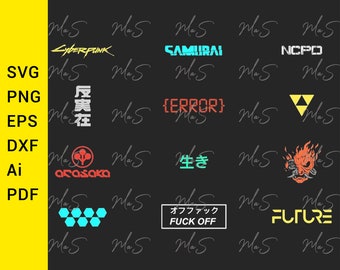 CYBERPUNK 2077 símbolos svg // cyberpunk 2077 svg // paquete // Descargar istantaneo SVG, Png, Eps, dxf, pdf, Ai descarga digital