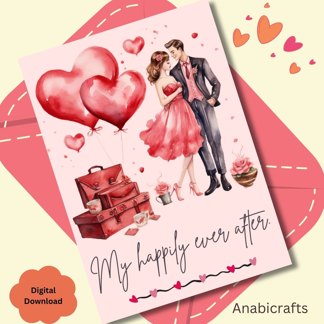 Couples Valentine s Day Printable Card Watercolor Couples Valentines Day Card Instant Download