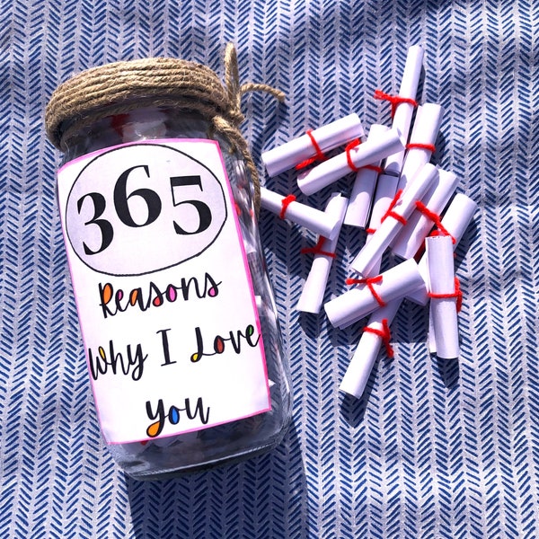 365 reasons why I love you jar, 365 Message Filled Mason Jar, love notes gift for anniversary, sorry jar, romantic gifts, mason jar of love