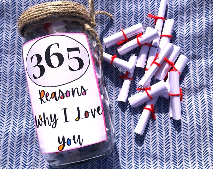 365 reasons why I love you jar, 365 Message Filled Mason Jar, love notes gift for anniversary, sorry jar, romantic gifts, mason jar of love