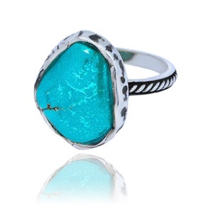 Nature Turquoise Gemstone Ring , 925 Sterling Silver Finish Oxidize, One of a kind ring.