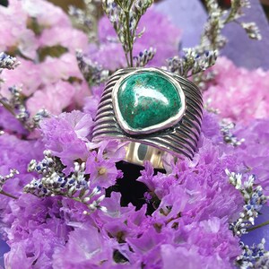 Nature Turquoise Gemstone Ring With the appearance of lines, 925 Sterling Silver Finish Oxidize, One of a kind ring.