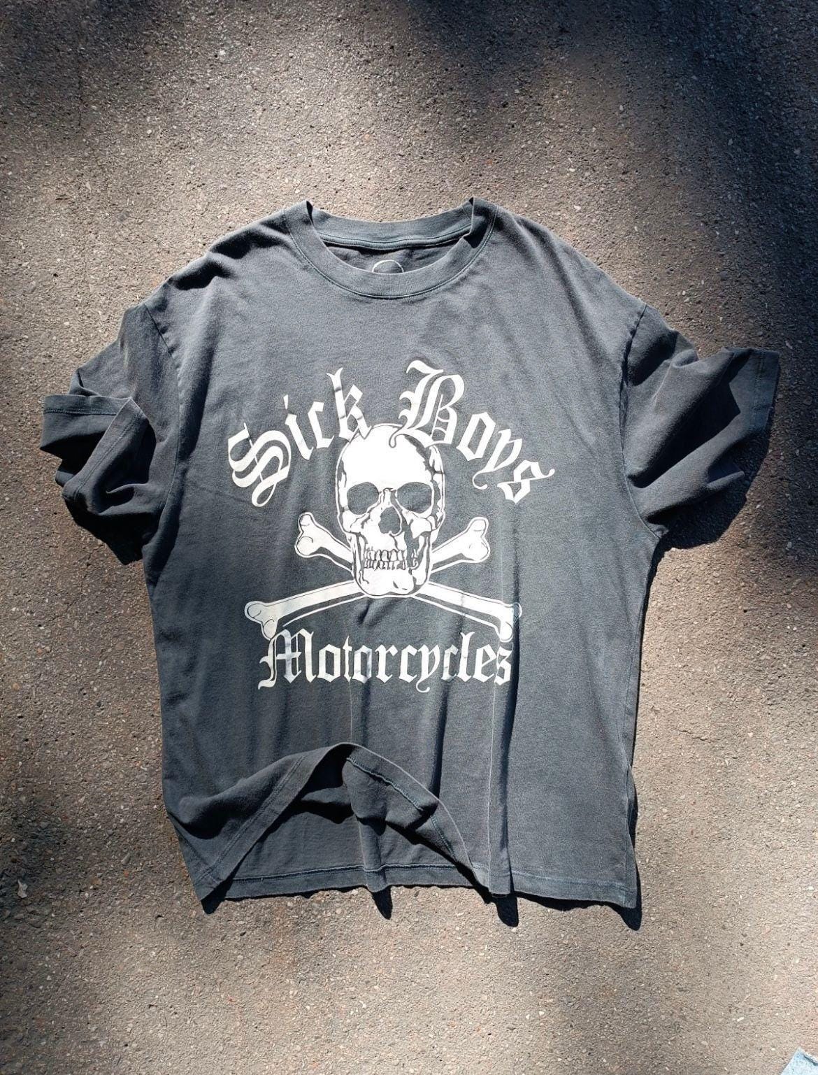 Sick Boys Motorcycles T-Shirt | Biker Skull Graphic Tee | Vintage-Style Unisex Oversized Shirt