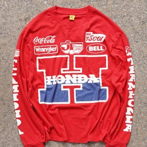 Honda Race Day Printed Red Long Sleeve 100% Cotton Unisex Red and White T-shirt, Honda Motorcycle Street Style T-shirt