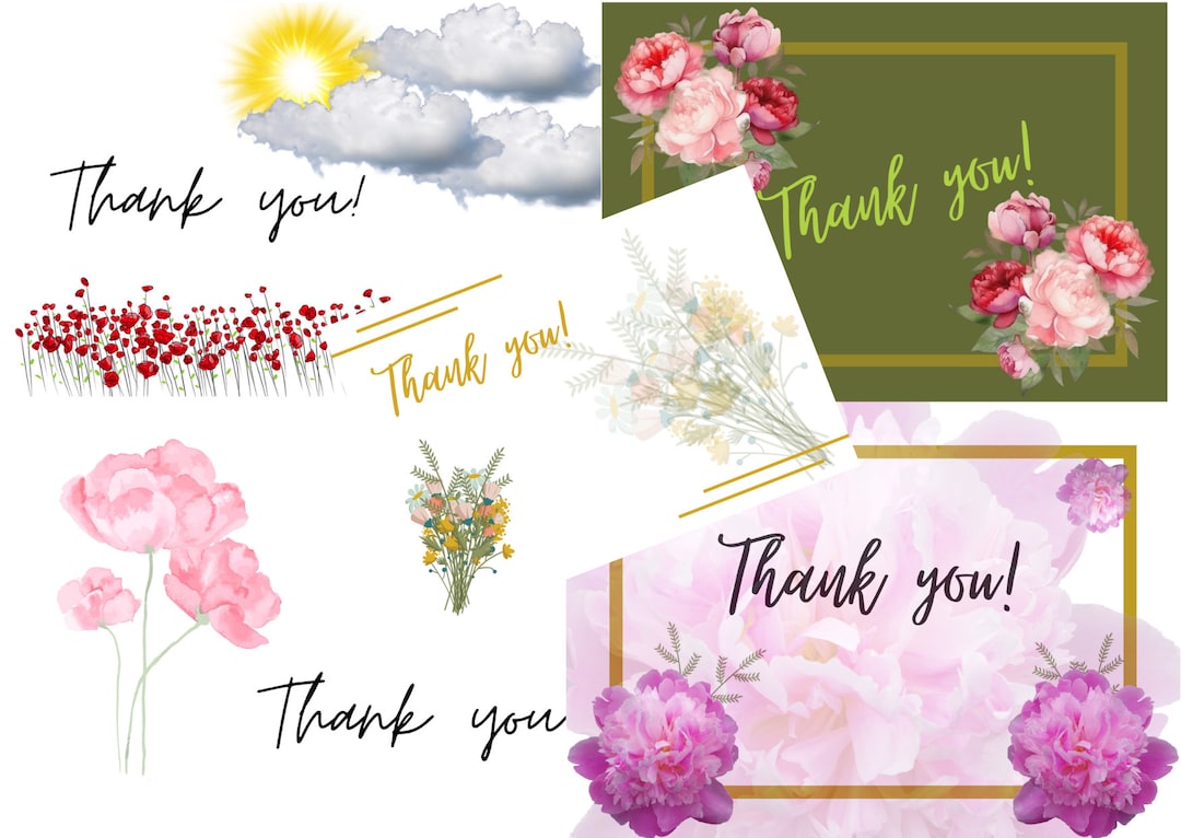 5 Thank You Card. Digital Print. Flower Cards. Edit With Templett ...