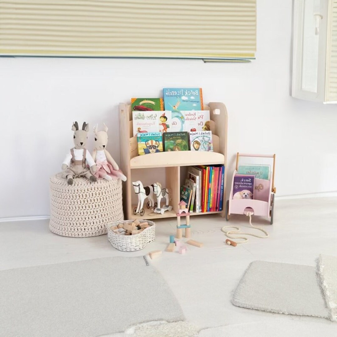 Wooden Montessori Bookcase Front Facing Bookshelf Books & Toys Storage