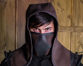 Battery split leather hood + mask brown