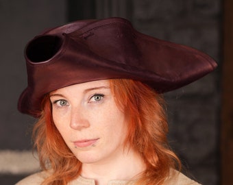 Leather Tricorn Hat Dark Brown