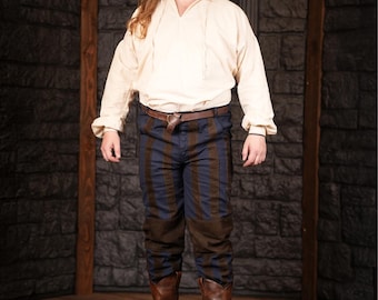 Geralt Pants with Leather Stripes Blue