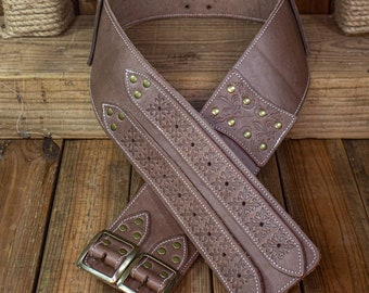 Wide Brown Real Leather Belt by Antoniazzi Firenze Made in  display picture 1