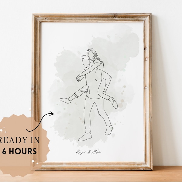 Custom One Line Art Drawing Couple from Photo, Women Day Gift, Custom Line Sketch From Photo, Custom Faceless One Line Art Digital Portrait