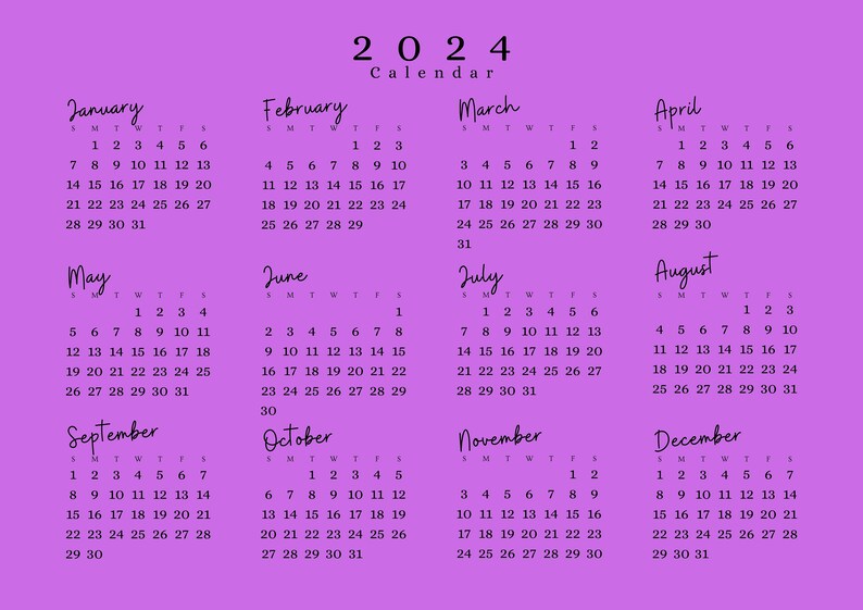 2024 Kalender 2024 Monatsplaner Querformat Handschrift 2024 Etsy.de