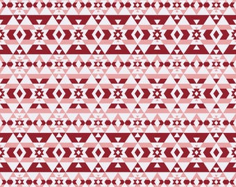 May include: A seamless pattern with a geometric design in shades of red, pink, and white. The pattern is made up of triangles, squares, and diamonds.
