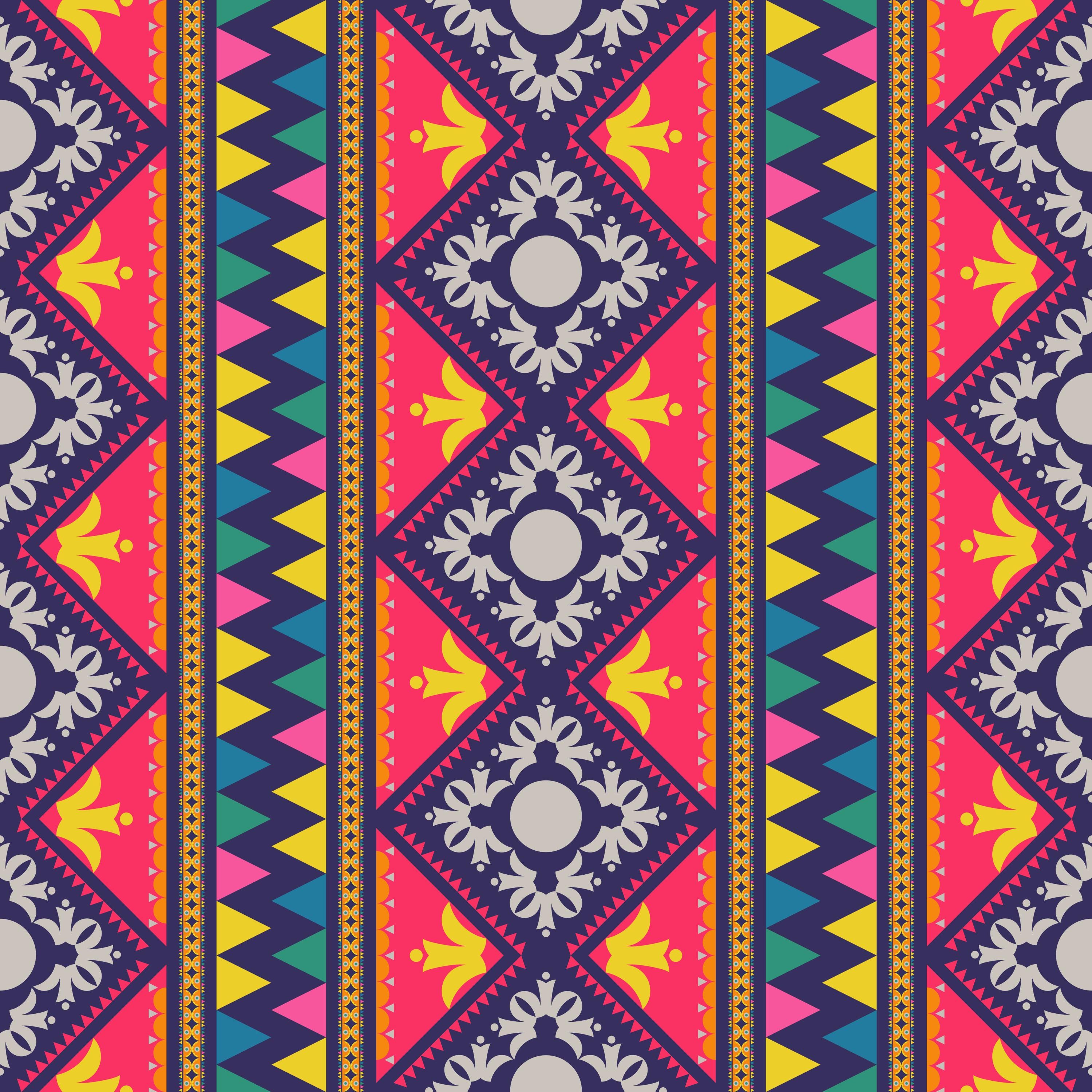 Colorful Geometric Folk Art Seamless Pattern SVG, Geometric Folk Art ...
