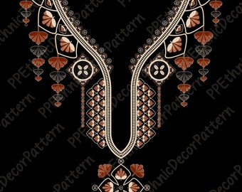 Ethnic Floral Neckline Patch Embroidery Design, Digital Print Files. (SVG, PNG)
