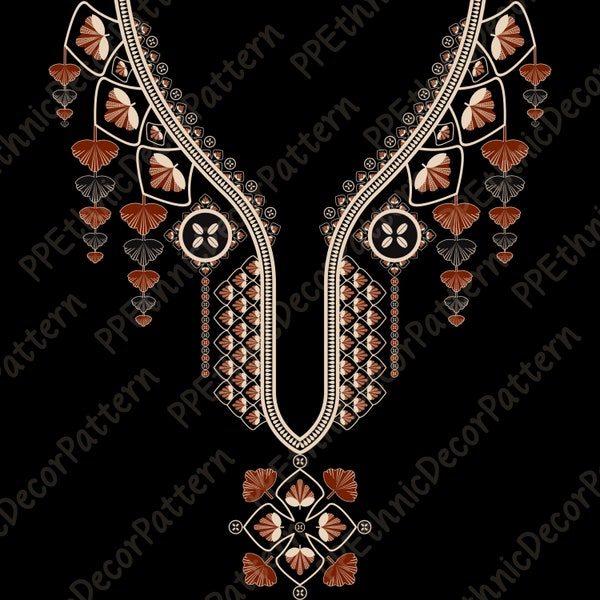 Ethnic Floral Tunic Neckline Machine Embroidery Pattern For Women Neck, Collar, Shirt, Dress, Blouse Fashion. Neckline Patch Digital File.