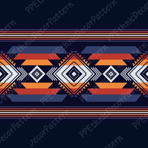 Puede incluir: Un patrón geométrico con formas de diamante y rectangulares en azul marino, naranja y blanco. El diseño incluye patrones y líneas repetitivas, creando una composición simétrica y visualmente atractiva. Adecuado para diversas aplicaciones.