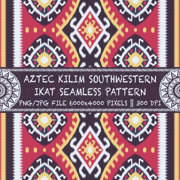 Aztec Kilim Embroidery Southwestern Geometric Seamless Pattern Bohemian Ikat Eclectic Home Decor Ethnic Tribal Native Digital Fabric Print.